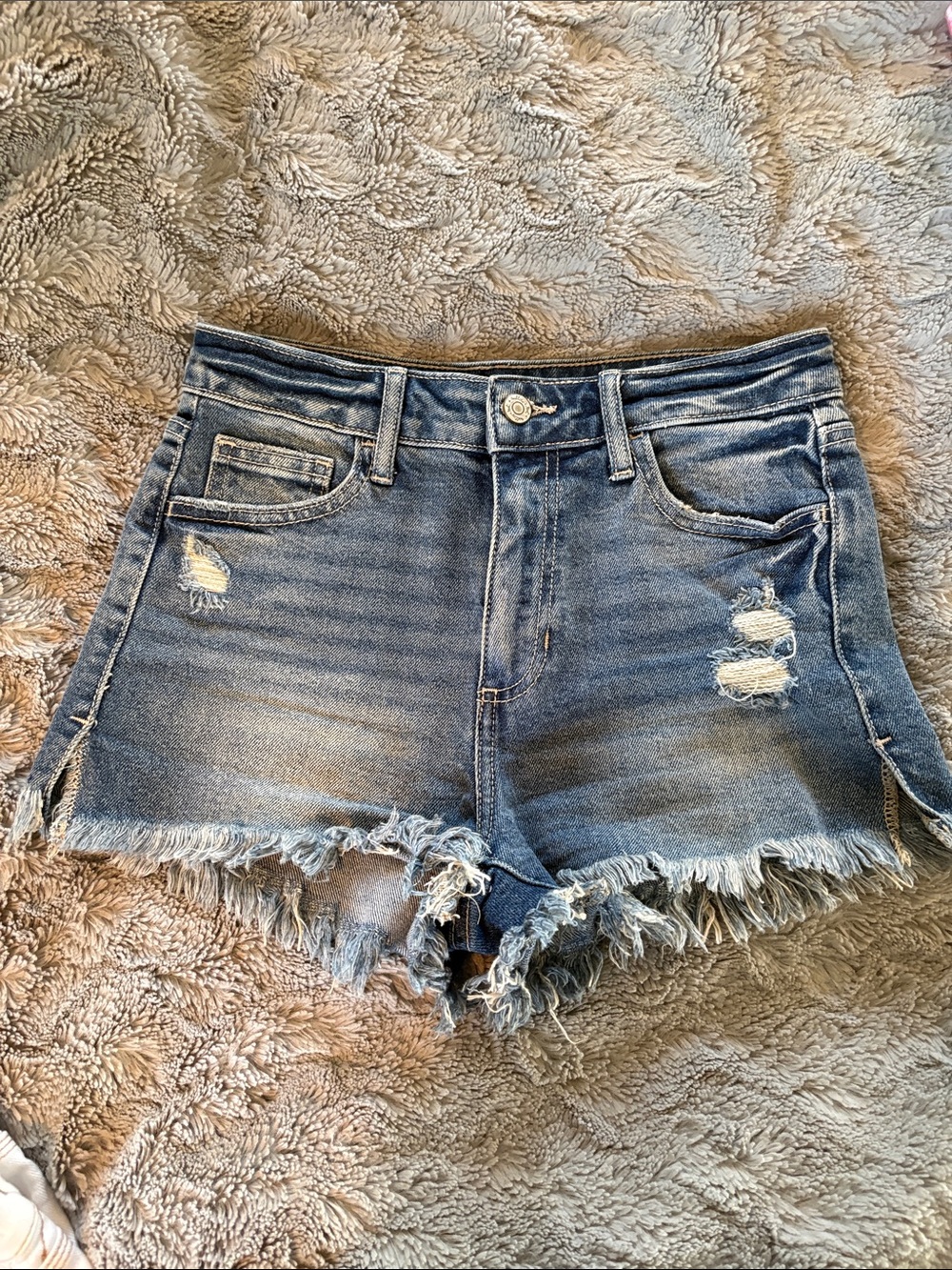 Frayed Hem Light Blue Distressed Jean Shorts
